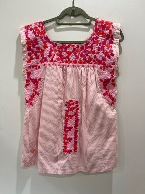 Sleeveless Pink Embroidered Striped Blouse